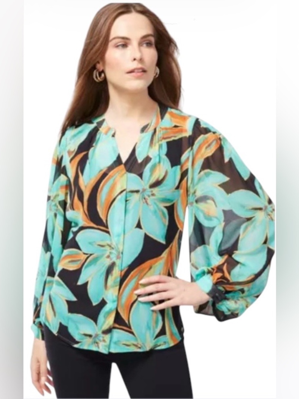 Chico’s Floral Chiffon Sheer Blouse
